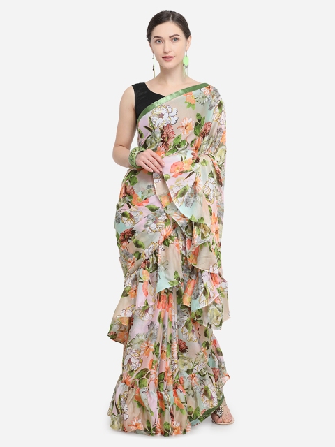 Tikhi Imli Green Poly Georgette Printed Saree