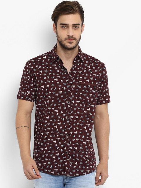 

Mufti Men Burgundy Slim Fit Printed Casual Shirt