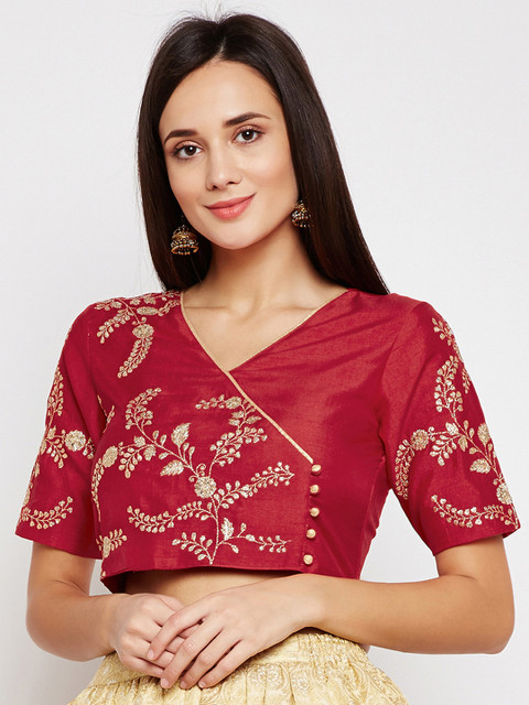 

Be Indi Women Maroon Printed Wrap Pure Cotton Top