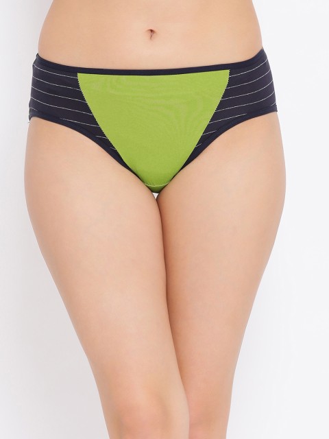 

Clovia Women Green & Navy Blue Striped Hipster Briefs PN2858P11XL