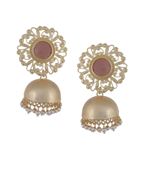 

Silvermerc Designs Gold-Plated & Red Handcrafted Circular Jhumkas