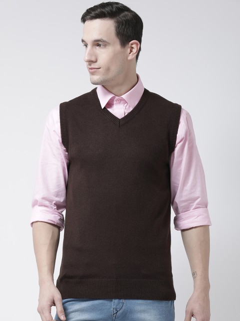 

Club York Men Coffee Brown Solid Sweater Vest