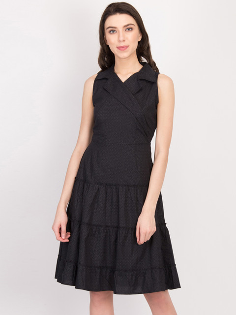 

LA LOFT Women Black Printed Shirt Dress