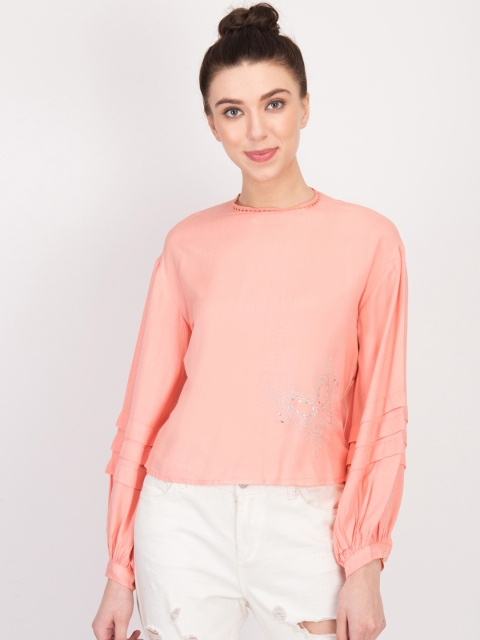 

LA LOFT Women Peach-Coloured Embellished A-Line Top