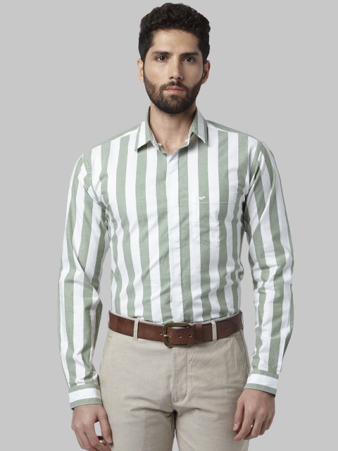 

Park Avenue Men Green & White Slim Fit Striped Formal Shirt