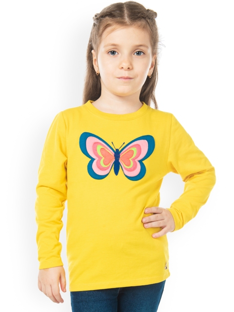 

Cherry Crumble Girls Mustard Printed Round Neck T-shirt