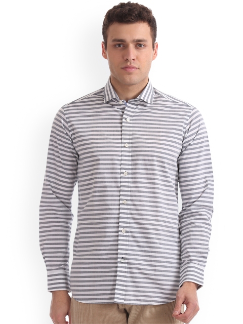 

Nautica Men White & Grey Regular Fit Striped Casual Shirt