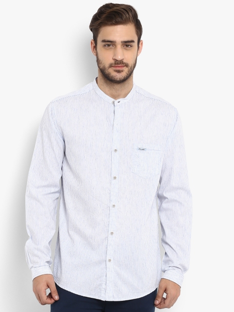 

Mufti Men White & Blue Slim Fit Striped Casual Shirt