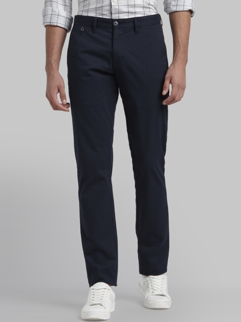 

Parx Men Blue Tapered Fit Self Design Regular Trousers