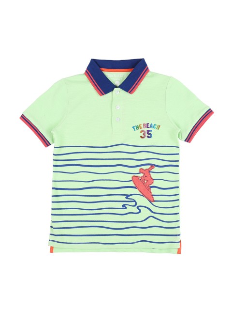 

CHALK by Pantaloons Boys Lime Green Striped Polo Collar Pure Cotton T-shirt