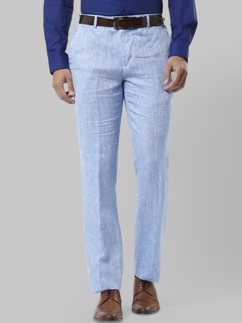 

Raymond Men Blue Regular Fit Self Design Formal Trousers