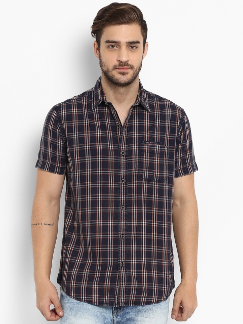 

Mufti Men Navy Blue & Brown Slim Fit Checked Casual Shirt