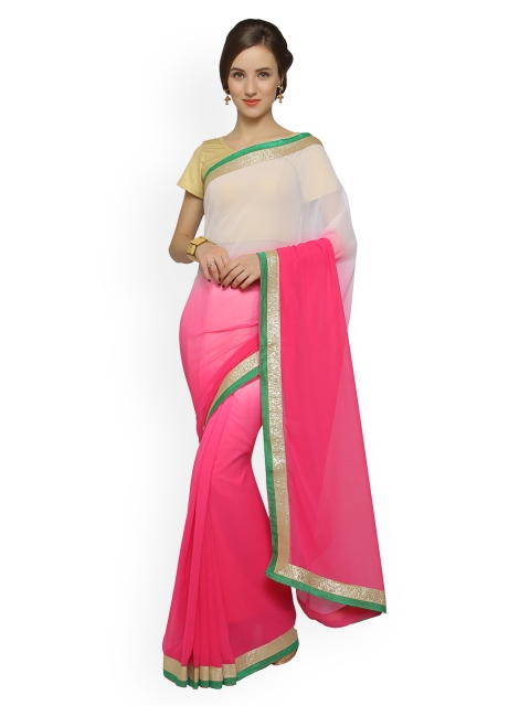 

Silk Bazar White & Pink Poly Georgette Printed Saree