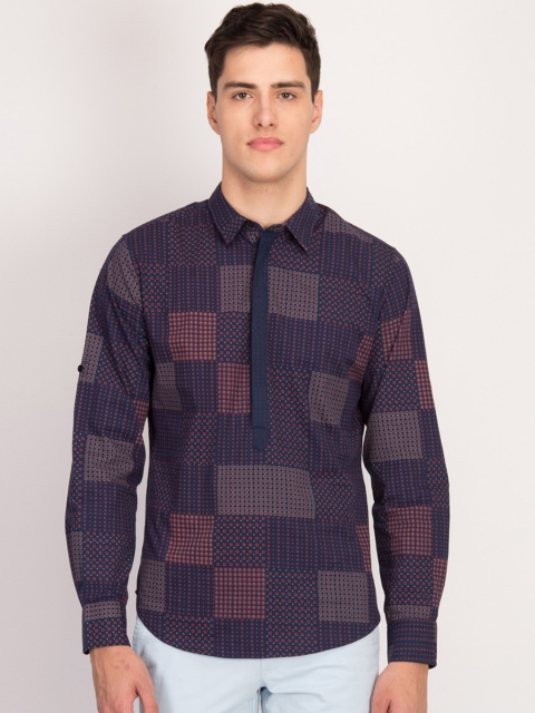 

LA LOFT Men Navy Blue Regular Fit Printed Casual Shirt