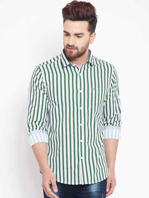 

Canary London Men Green & White Slim Fit Striped Casual Shirt