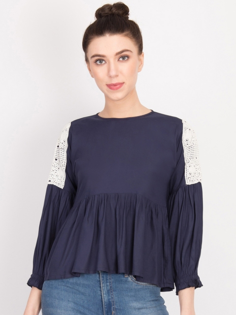 

LA LOFT Women Blue Self Design Empire Top
