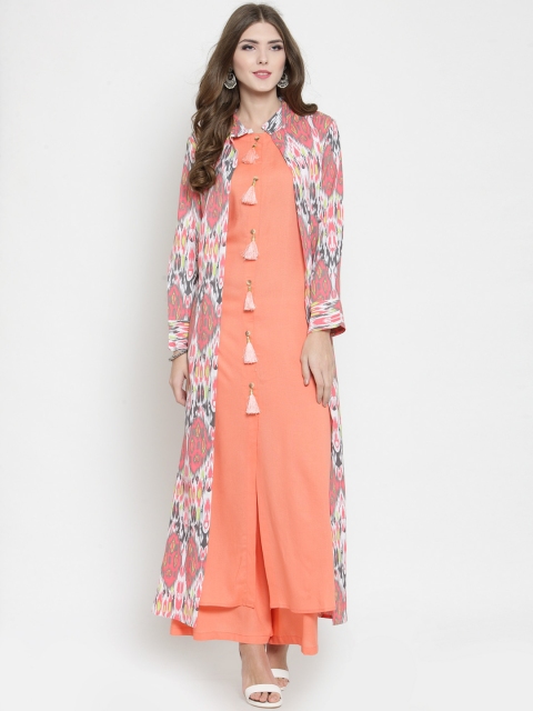 

Sera Women Coral Pink Printed A-Line Kurta