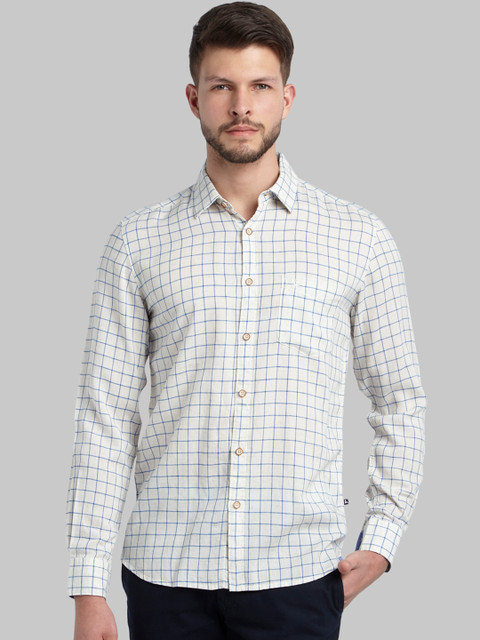 

Parx Men White & Blue Slim Fit Checked Casual Shirt