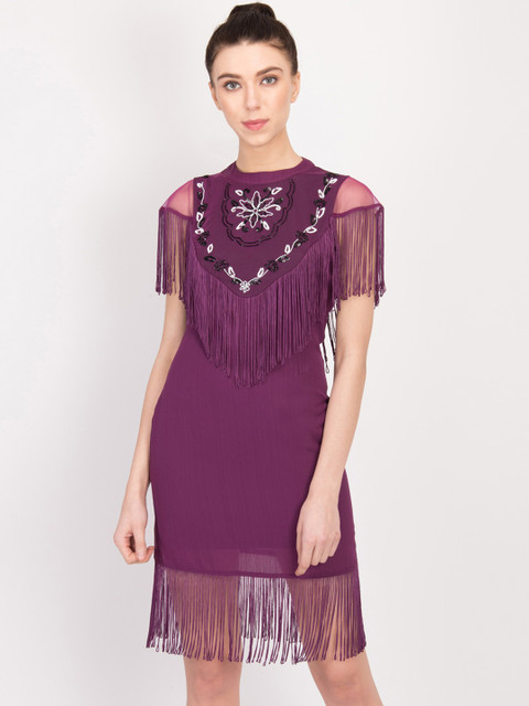 

LA LOFT Women Purple Solid Sheath Dress