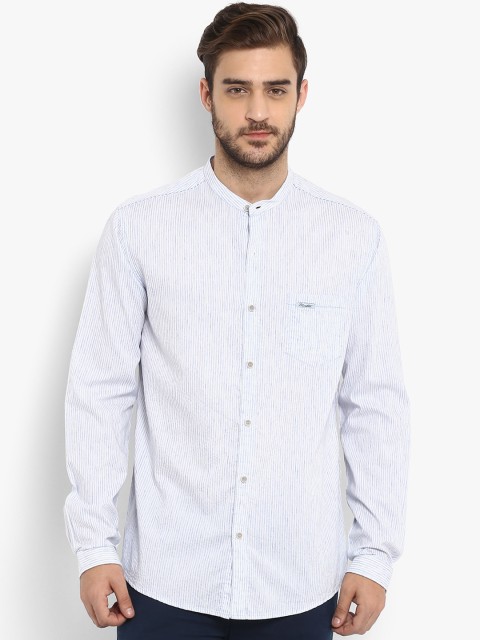 

Mufti Men White & Blue Slim Fit Striped Casual Shirt