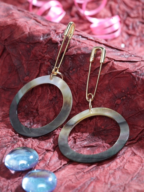

SASSAFRAS Gold-Plated & Grey Contemporary Drop Earrings