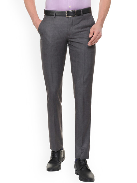 

Louis Philippe Men Grey Slim Fit Self Design Formal Trousers