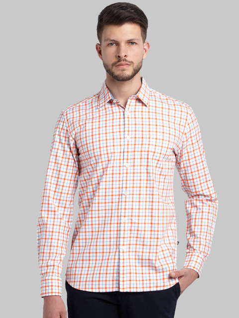 

Parx Men Orange & White Slim Fit Checked Casual Shirt