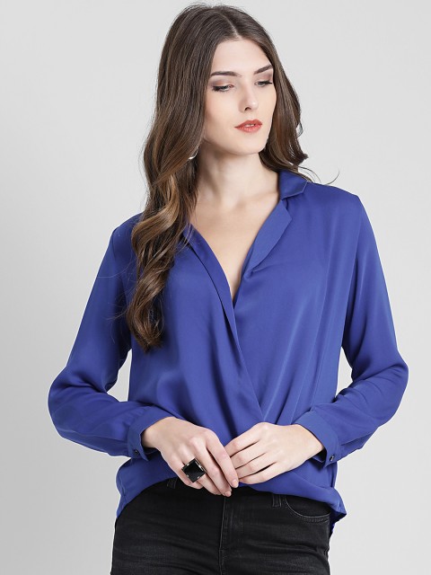 

Zink London Women Navy Blue Solid Shirt Style Top
