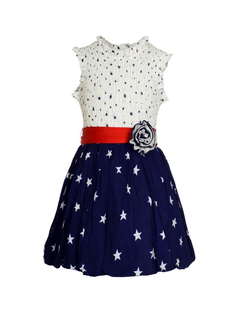 

naughty ninos Girls White Printed Fit and Flare Dress