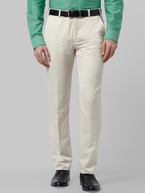 

Park Avenue Men Beige Slim Fit Self Design Formal Trousers