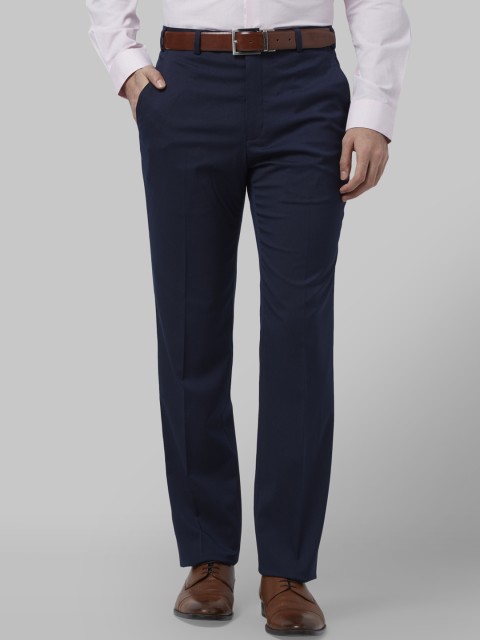 

Park Avenue Men Navy Blue Slim Fit Self Design Formal Trousers
