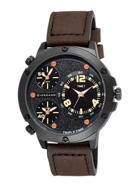 

GIORDANO Men Black Leather Analogue Watch C1113-01
