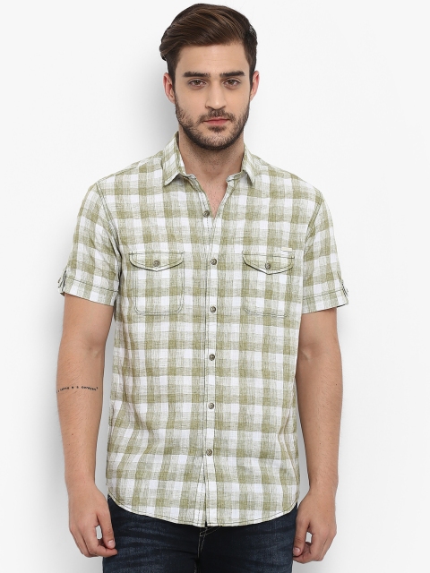 

Mufti Men Olive Green & White Slim Fit Checked Casual Shirt