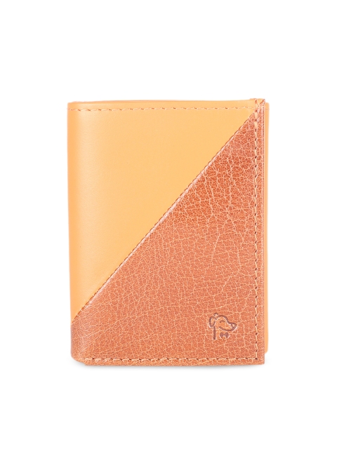 

SIMON CARTER LONDON Men Orange & Mustard Solid Leather Two Fold Wallet