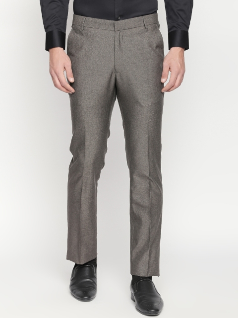 

Solemio Men Grey Slim Fit Self Design Formal Trousers