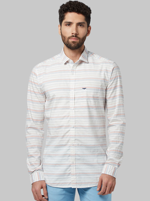 

Park Avenue Men White & Blue Slim Fit Striped Casual Shirt