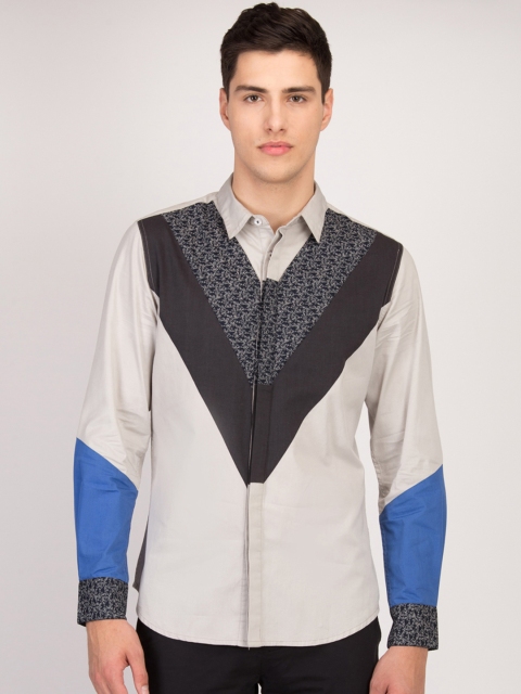 

LA LOFT Men Grey Regular Fit Colourblocked Casual Shirt