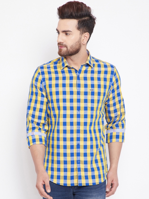 

Canary London Men Yellow & Blue Slim Fit Checked Casual Shirt