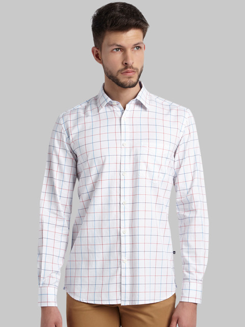 

Parx Men Red & White Slim Fit Checked Casual Shirt