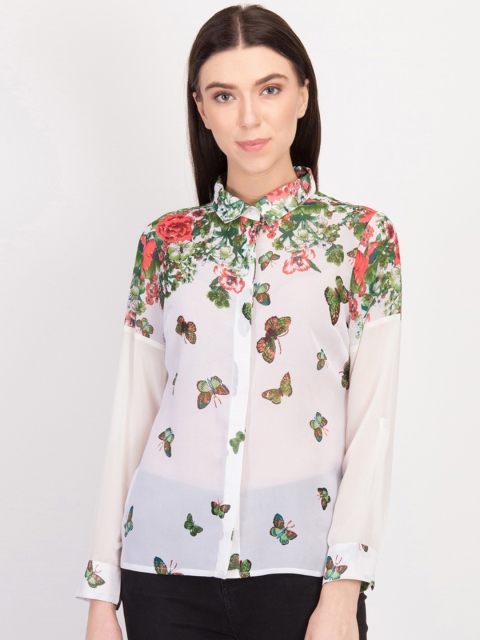 

LA LOFT Women White Regular Fit Printed Casual Shirt