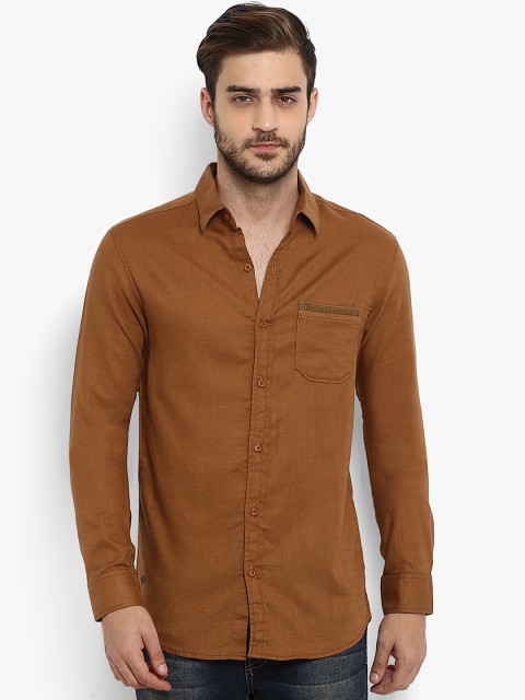 

Mufti Men Brown Slim Fit Solid Casual Shirt