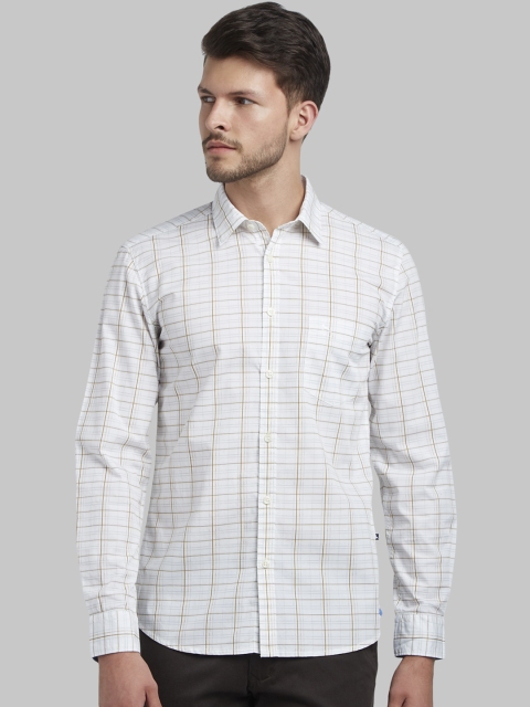 

Parx Men White & Brown Slim Fit Checked Casual Shirt
