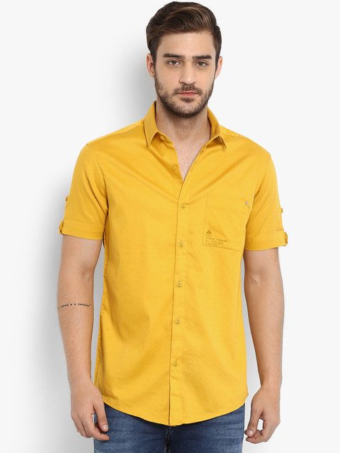 

Mufti Men Mustard Yellow Slim Fit Solid Casual Shirt