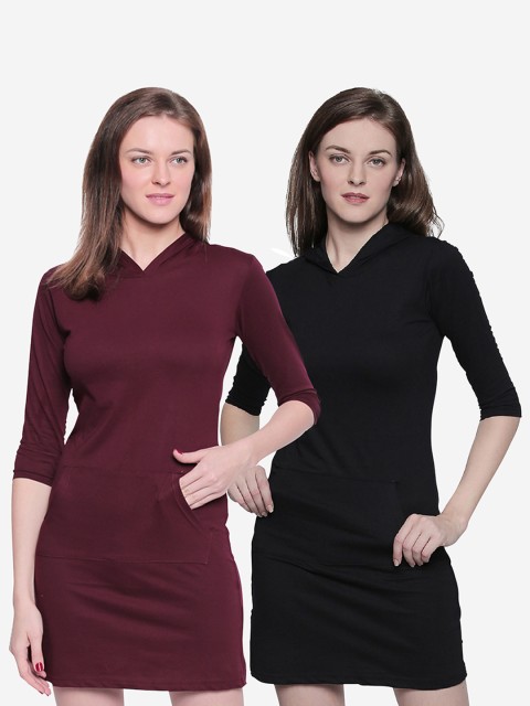 

The Dry State Women Black Solid Pack of 2 T-shirt Dress
