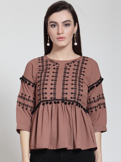 

plusS Women Taupe Self Design Empire Top