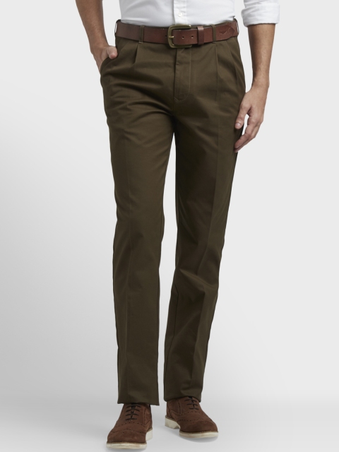 ColorPlus Men Green Regular Fit Solid Regular Trousers