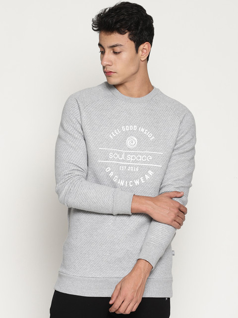

Soul Space Men Grey Printed Hooded Sweatshirt