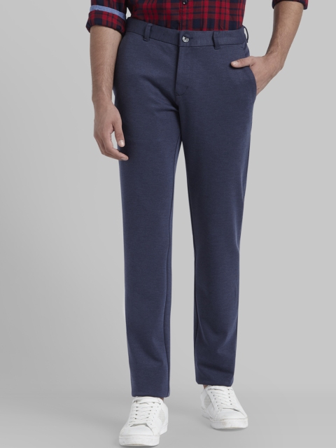 

Parx Men Navy Blue Tapered Fit Self Design Regular Trousers