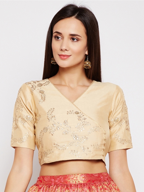 

Be Indi Women Beige Printed Wrap Pure Cotton Top