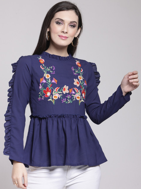 

plusS Women Blue Self Design Peplum Top